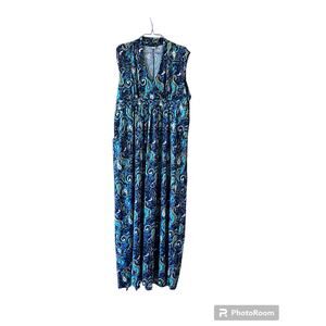 Flirty Pink Maxi Blue Dress Sleeveless XL